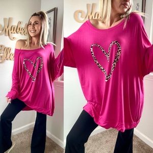 Celeste flirty Fuchsia leopard printed long sleeve top size 3XL